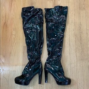 Sexy patent leather over the knee boots